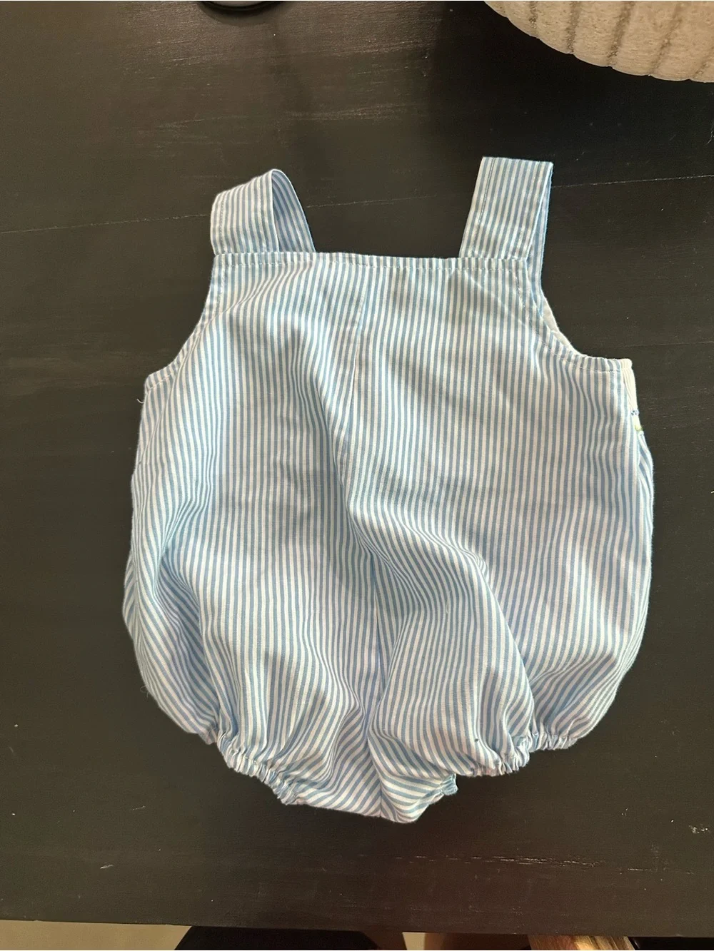 Blue & White Striped Baby Diaper Cover with Green Alligator Smocking